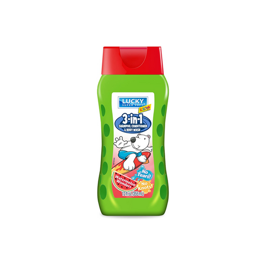 Lucky Super Soft Kids 3 In 1 Shampoo with Detangle Conditioner Body Wash, Watermelon Wonders, 12 Ounce