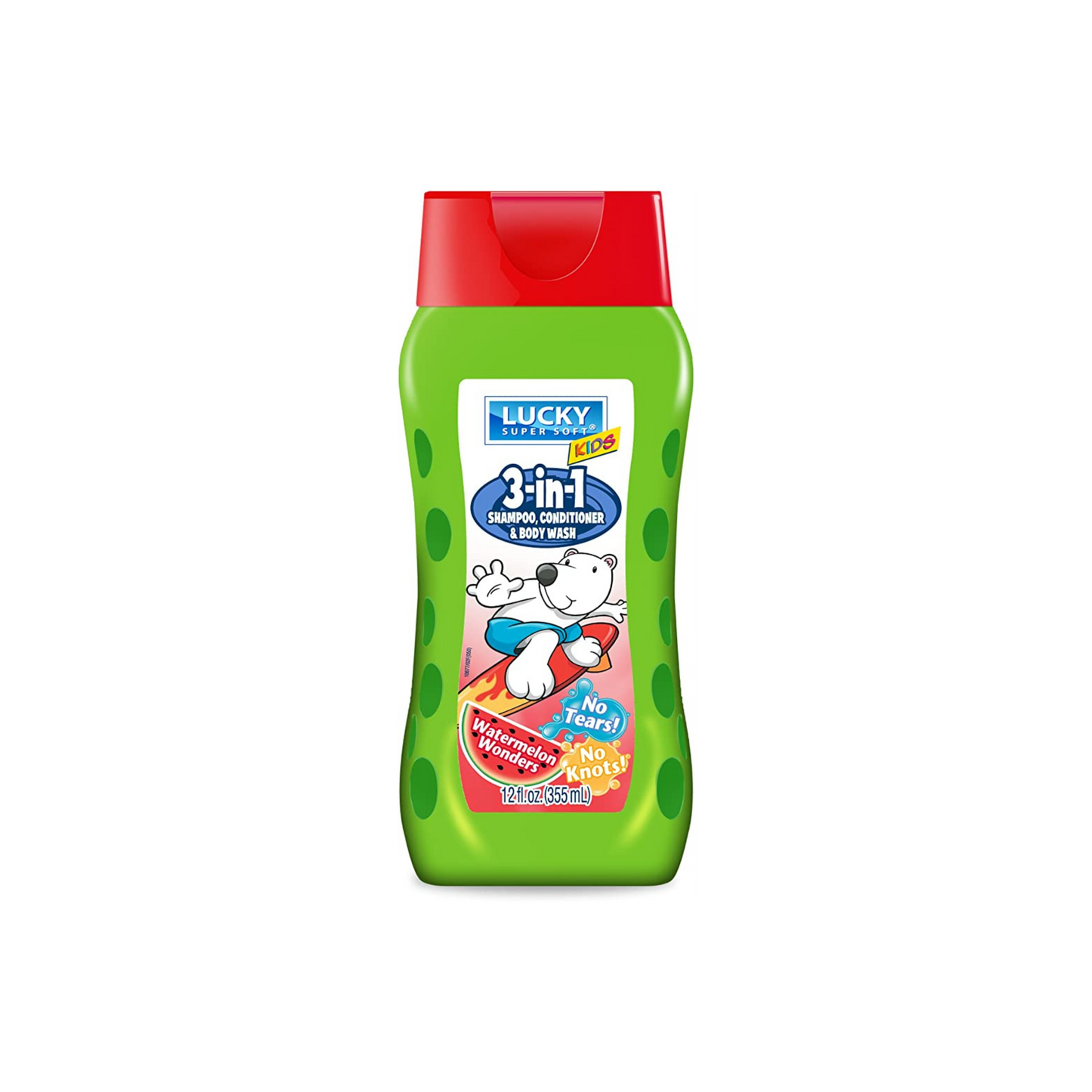Lucky Super Soft Kids 3 In 1 Shampoo with Detangle Conditioner Body Wash, Watermelon Wonders, 12 Ounce