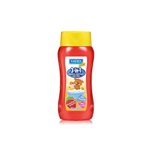 Lucky Super Soft Kids 3 In 1 Shampoo with Detangle Conditioner Body Wash, Strawberry Smarts, 350ml